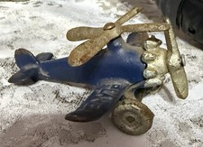 1930s Hubley Giro Plane Cast Iron Blue Toy Airplane Original Vintage Condition