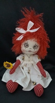 HANDGEMACHTE ''18 STOFFPUPPE, GLASAUGEN UNIKAT PUPPE DOLL  