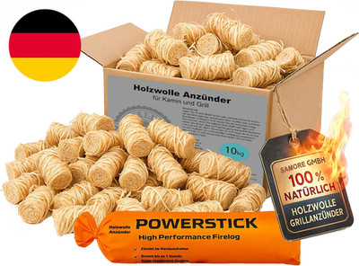 Samore 10 Kg Öko (Ca. 800 Stck) Kaminanzünder Inkl. XXL Powerstick Grillanzünder