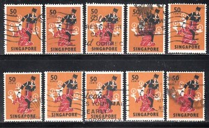 SINGAPORE 1968 JAVANESE DANCE 50c VALUE WHOLESALE LOT SCOTT 93 USED