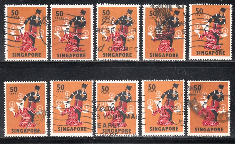 SINGAPORE 1968 JAVANESE DANCE 50c VALUE WHOLESALE LOT SCOTT 93 USED