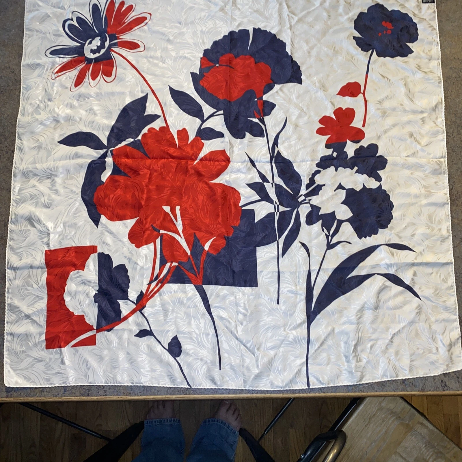 Vintage Red White Blue 100% Silk scarf made in Italy abstract floral