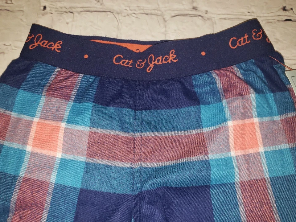 Pantalones para dormir de franela a cuadros azul y naranja Cat & Jack para niños talla Xs 4/5 Foto 2 de 3