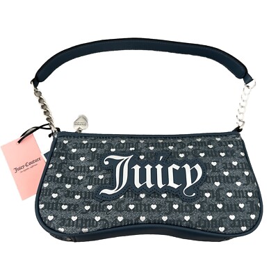 Juicy couture poker face small shoulder bag handbag in Blue Denim Silver leather