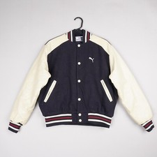 Vintage Puma Jacke Herren Small Blau Varsity Baseball Wolle PU Leder 1990er B60