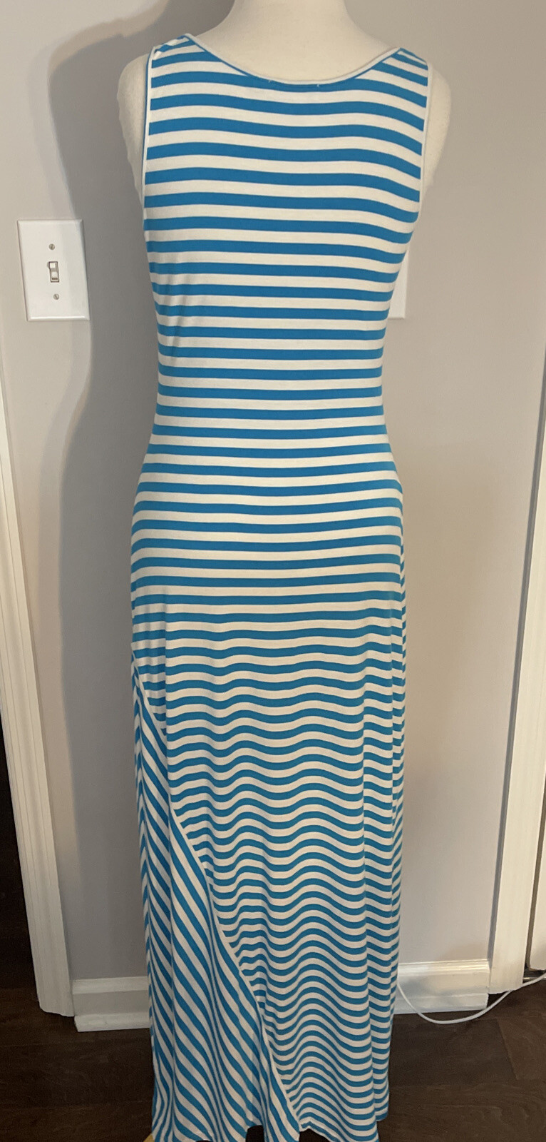 Calvin Klein Turquoise & White Striped Knit Sleeveless Maxi Dress Size 6 thumbnail 6