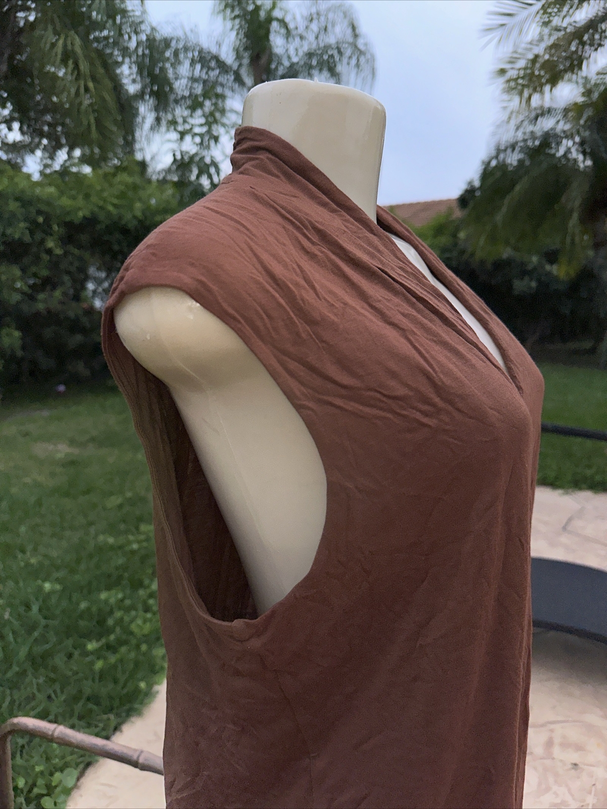 FILA CAMICIA TOP CASUAL THE ROW MARRONE SENZA MANICHE IN JERSEY LEGGERO TAGLIA L MADE IN USA