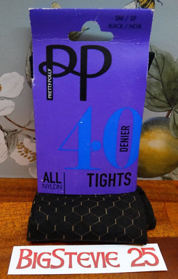 Tights Pretty Polly 40D  Hexagonal pattern Black/Nude Tights  size  OS  FREEPOST