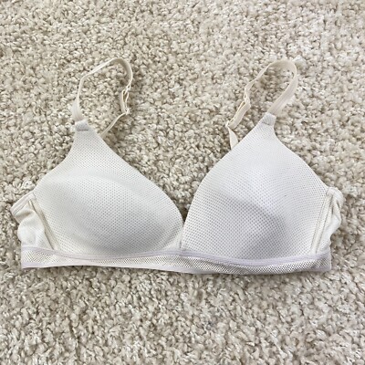 womens 34B? white mesh padded wireless bra hook and eye back closure