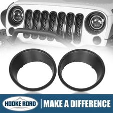 Pair Matte Black Front Headlight Lamp Cover Trim Fit Jeep Wrangler 07-15 JK/JKU