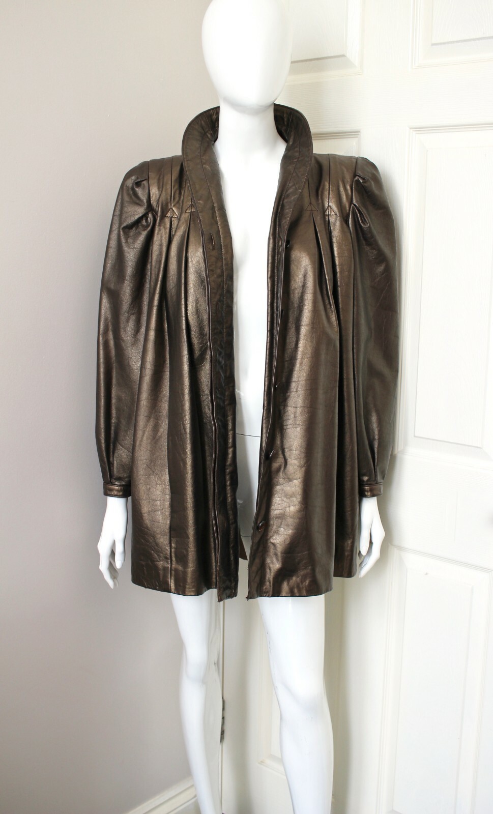 ZILLI bespoke bronze metallic calf leather pleated vintage jacket coat FR38 UK8 image 2