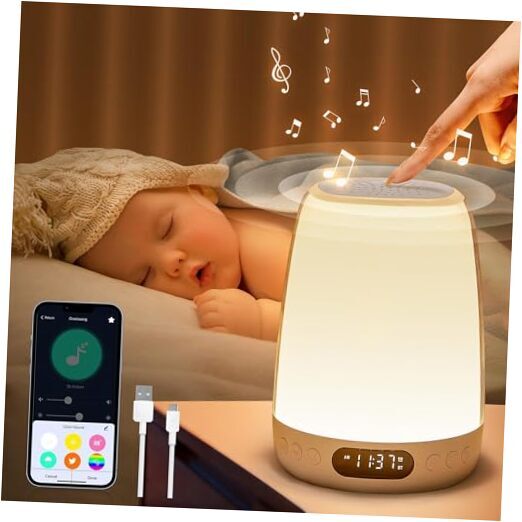 Sound Machine Baby Night Light, Touch/APP Wake Up Smart Alarm Clock for Kids-image