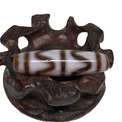 Antique Magic Power Tibetan Old Agate *2 Tiger Teeth* Amulet Dzi Bead A002