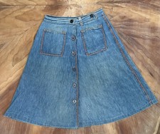 Vtg Denim Jean Wrap Skirt 70s Modest Mid Length Handmade Aline Buttons Cowgirl 6