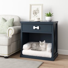 Storage Cabinet with Led Light and Pet Bed, Hidden Cat Litter Box with Drawer