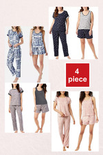 Lucky Brand Womens 4 Piece Soft Knit Pajama Set Tee/Tank/Short/Pant Size S,L,2XL