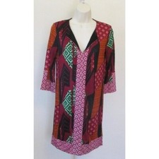 DVF Diane von Furstenberg Rose Ethnic Collage tunic dress red black silk new 0