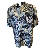 Izod Shirt Men  s Size Medium Vintage Tropical Hawaiian Black Blue Green Palm EUC