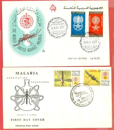 Egypt + Pakistan MALARIA MOSQUITO 2 diff FDC Cover Lot#a5559