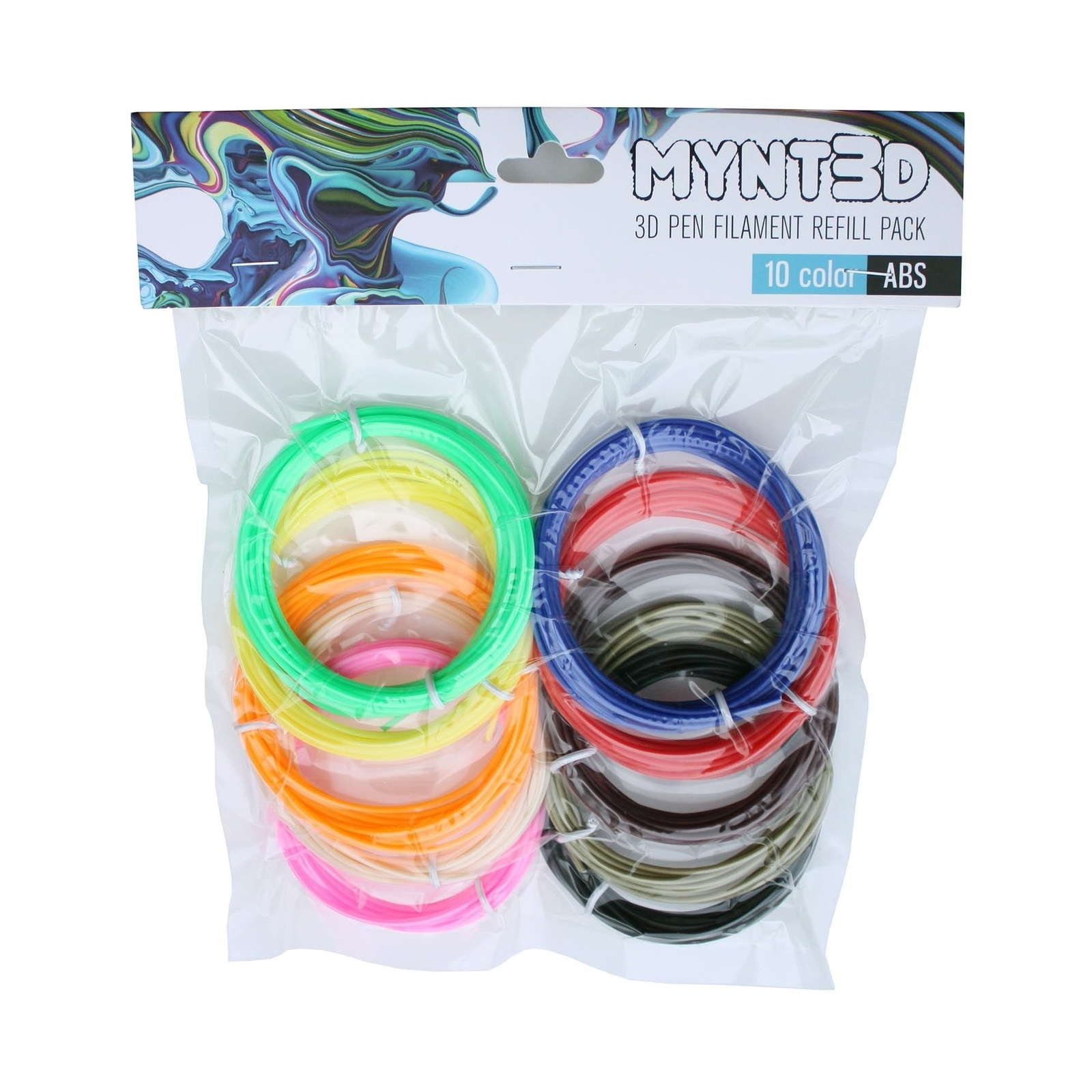 MYNT3D ABS 3D Pen Filament Refill Pack (10 Color, 3m Each)