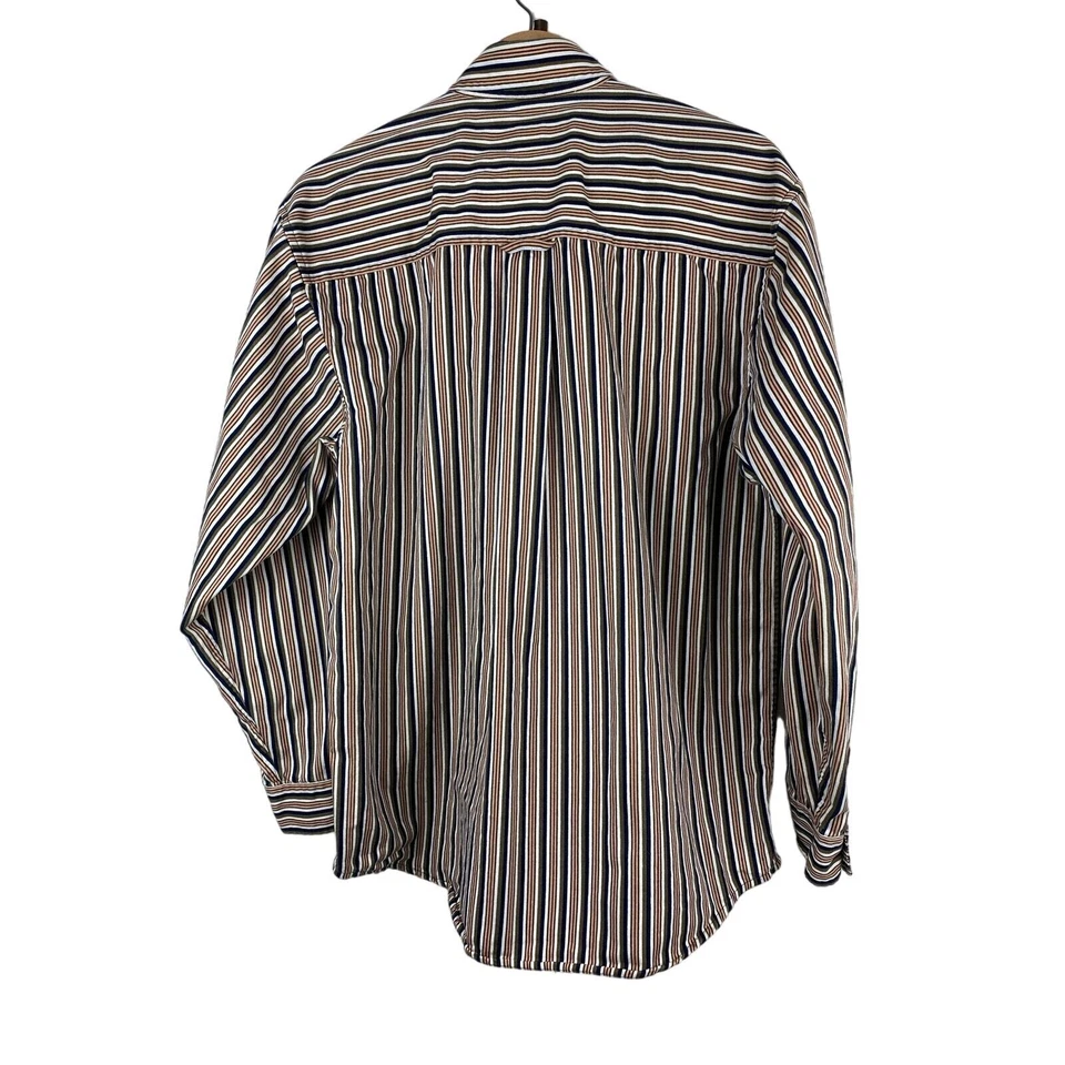 Camisa John Ashford Para Hombre Talla M Crema Negra Melocotón Rayas Cambray Abotonada Foto 4 de 4