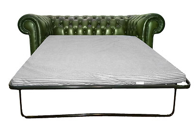 Divano Letto Chesterfield a Posti In Vera Pelle Color Verde