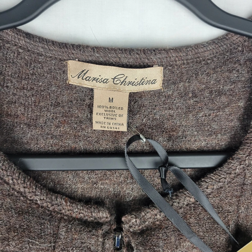 Marisa Christina женщин кардиган Sz M коричневый вареной шерсти оборки складки полный молнии новый с Ярлыками - Изображение 4 из 4