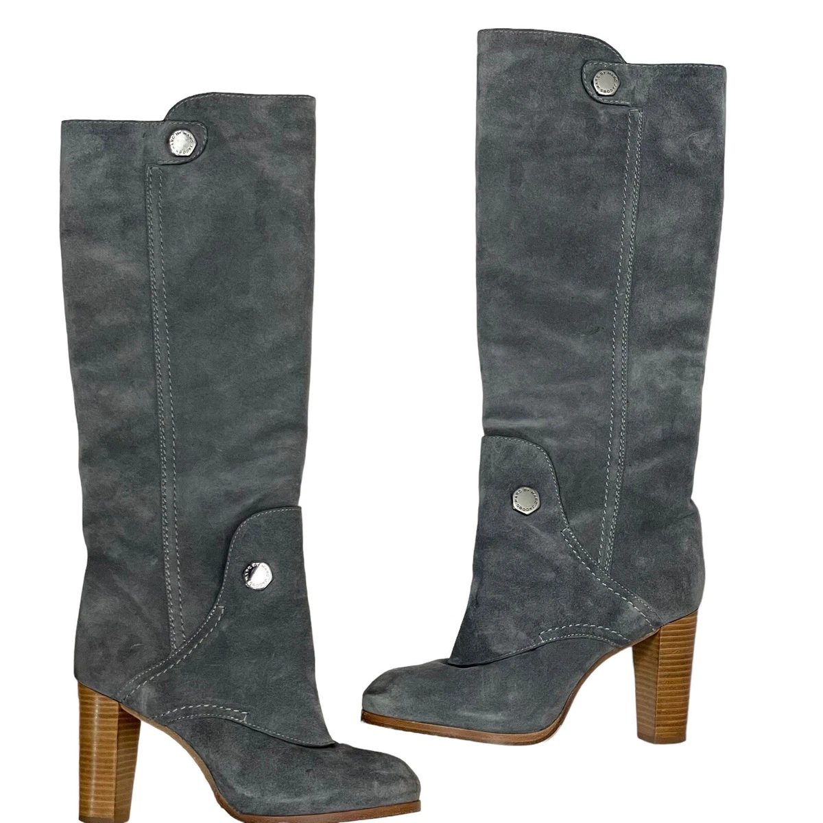 Marc By Marc Jacobs Sz 8.5 Gray Suede Over The Knee Heeled Pull On Boots EUR38.5