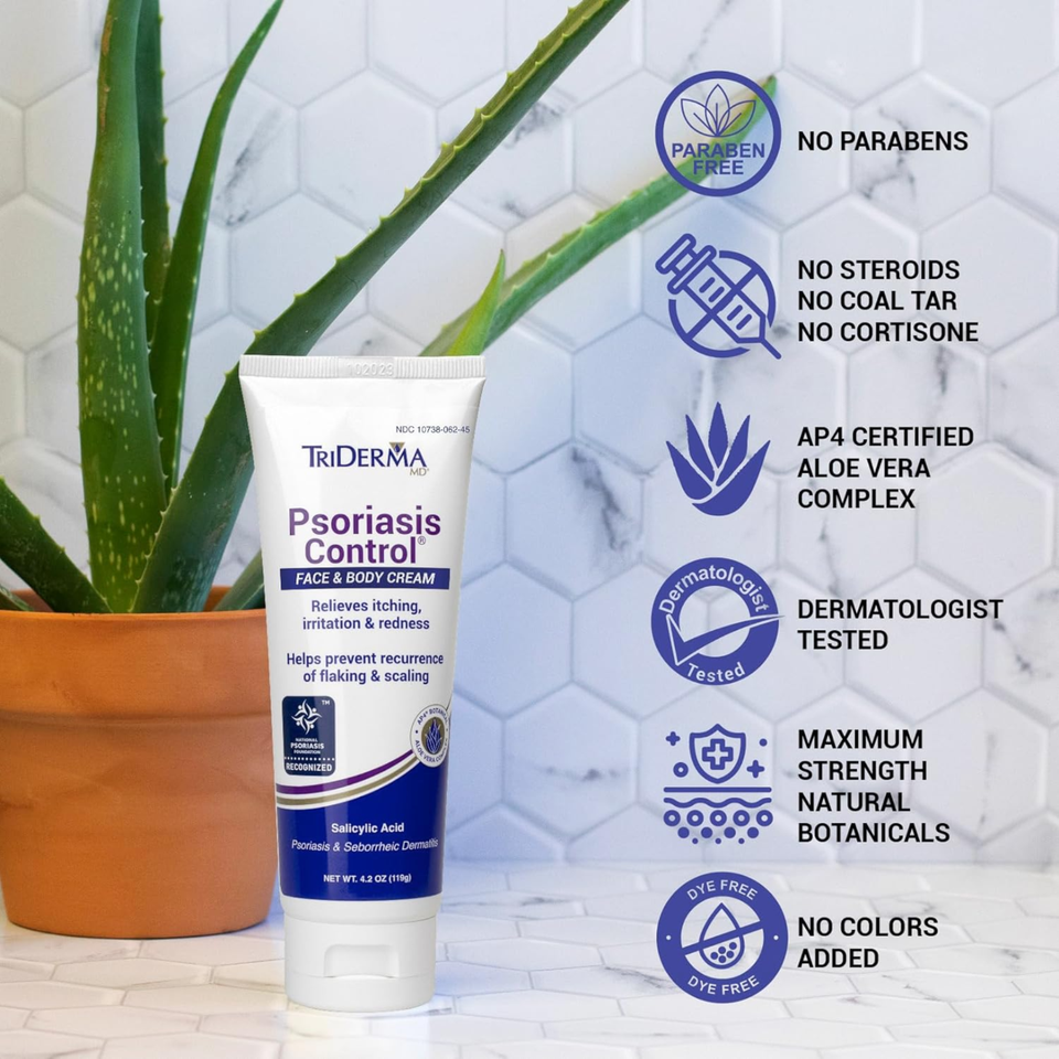 TriDerma Psoriasis Control Face & Body Cream, No Cortisone, FSA