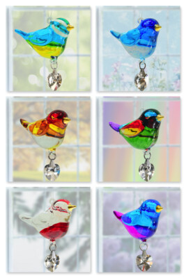 Hübscher kleiner Vogel handgefertigtes Glas mit Kristallherz & 24 Karat Gold bemalt