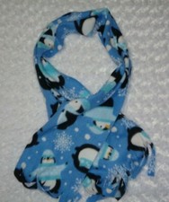 Handmade Fleece Penguins Scarf with Fringe 9" x 60" child scarf