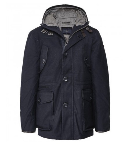 black jacket dark grey pants