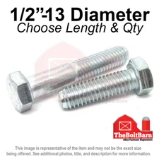 1/2"-13 Grade 5 Hex Cap Screws COARSE Thread USS Hex Bolts (Pick Length & Qty)