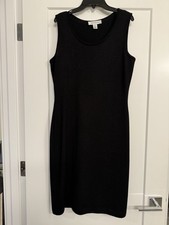 St. John Evening Black Sleeveless Scoop Neck Knit Dress Wool Blend Sz 8