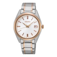 Seiko Essentials Collection SUR322 Date Silver Rose Gold 36mm Ladies Watch