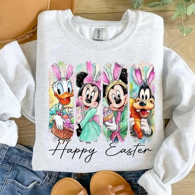 Retro Cute Mickey Mouse & Friends Cosplay Bunny Happy Easter Day Sweatshirt