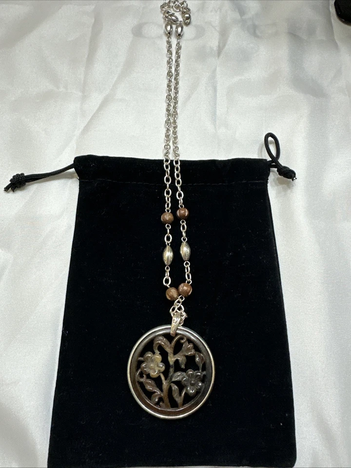 New!!! Brighton Tree Of Life Silver Wood Bead Resin Pendant Necklace 18 Inch - Image 4 of 4
