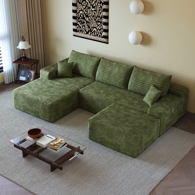 107'' U Shape Left Facing Chaise Sectional Cloud Couch with Ottoman Boneless Sofa