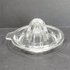 Citrus Reamer Clear Ribbed Glass Juicer with Thumb Tab Handle Vtg