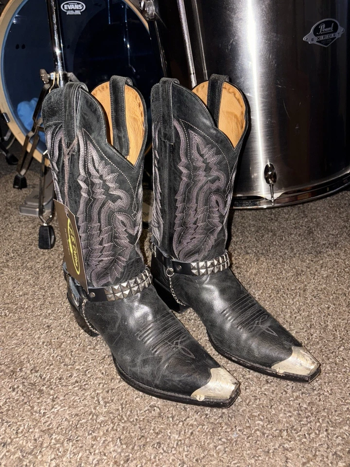 Botas vaqueras occidentales de cuero negro JB Dillon con detalles tachonados Foto 4 de 4