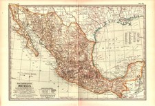 Carte ancienne Mexique Atlas 1897 États chemins de fer télégraphes routes élévation Bounda