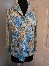 Vtg 1970s Union Made Floral Button Up Women's Shirt S Ruffle Cuff No Size Tag