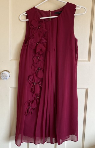 Coast Burgundy Polyester Sleeveless Dress Lined & Appliqué Flowers Size ...