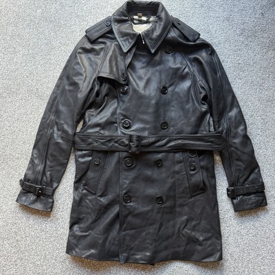 Burberry Brit Lammfell Leder Trenchcoat Mittellang Schwarz Nova Check Medium