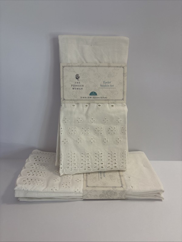 Pioneer Woman Snow White Cotton Eyelet Napkin Set Of 4. Total Of 8 Napkins