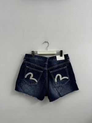 Modern y2k EVISU Blue Cotton Japanese Denim shorts/skirt Rare Size - 25