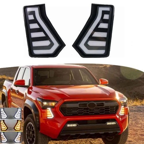 Pair Dual Color LED Fog Lights Lamp DRL Turn Signals For Toyota Tacoma 2024-2025