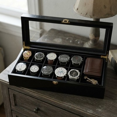 Modern 10-Slot Watch Organizer Case with Key Lock - Stylish Storage Solution