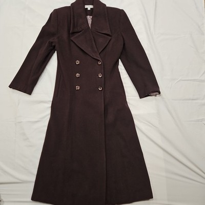 Women's Bebe Wool Full Length Coat Brown Double Breasted S USA