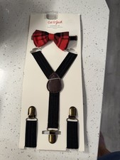Cat  Jack Boy's Bow Tie  Suspenders Set Red Buffalo Plaid - One Size Fits most